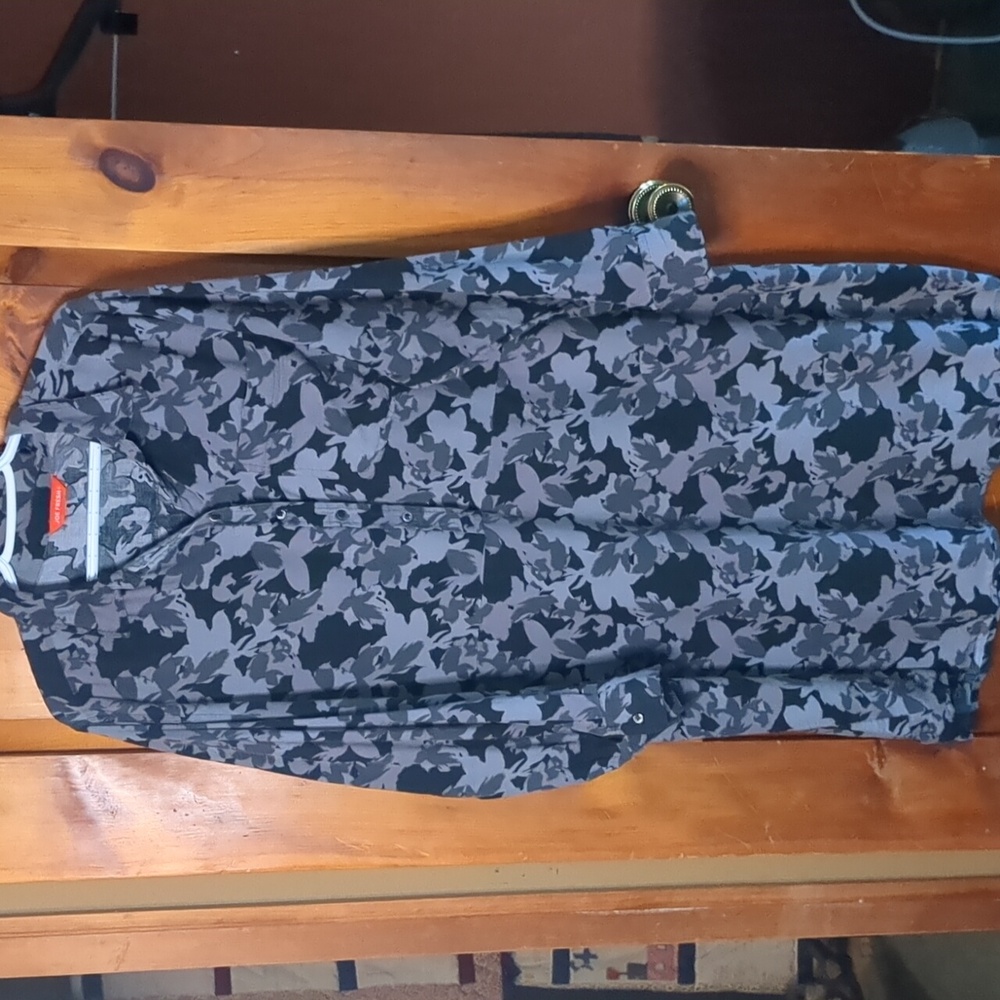 JOE FRESH+*  cotton blend long sleeve half button front collared midi dress camo